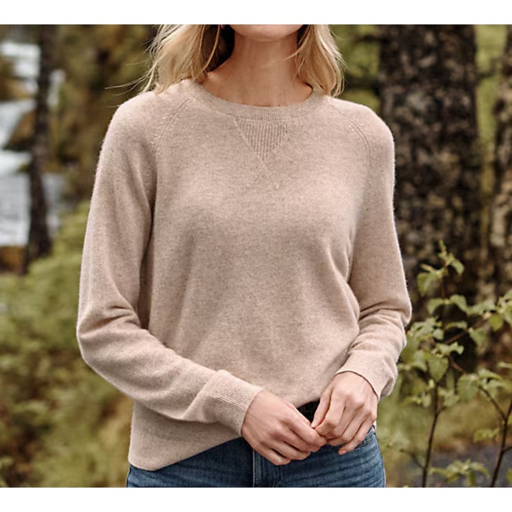 Garnet Hill Essential Washable Cashmere Sweatshirt Sweater Oatmeal Beige Small